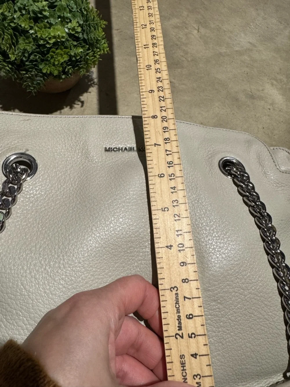 Michael Kors Astor Large Leather Satchel Bag Purse Studded Light Gray Shoulder